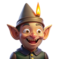 beautiful rustic stunning minimalist A mischievous gnome with pointed ears and a wide grin, illuminated by flickering candlelight, fantasy art style original original png