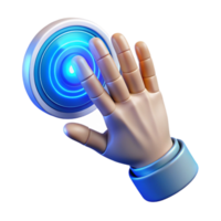 elegant minimalist wonderful artistic A photorealistic render of a human hand reaching out to touch a holographic interface, blue and white light, futuristic style genuine professional png