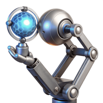 dramático minimalista dramático vintage uma cromada robótico braço delicadamente segurando uma brilhando esfera do dados, intrincado fios expor, estúdio iluminação, cyberpunk estilo genuíno Prêmio png