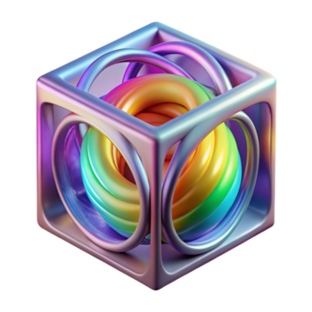 magnificent minimalist beautiful modern A quantum computer core, swirling energy patterns within transparent casing, vibrant rainbow hues, abstract art style authentic high resolution png
