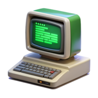 serene contemporary elegant artistic A vintage computer terminal displaying green text, CRT scanlines visible, retrofuturism style professional genuine png