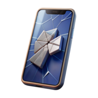 vibrant minimalist wonderful rustic A cracked smartphone screen displaying a fractured social media feed, stark white light, surrealism high resolution genuine png