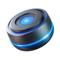 serene contemporary elegant rustic A levitating AI powered speaker, emitting soft blue light, minimalist product design, soft lighting exclusive high resolution png
