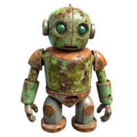dramatic abstract dramatic creative A decaying robot in a overgrown forest, rust and moss covering its surface, post apocalyptic painting style 4K high quality png