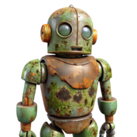 magnificent creative elegant classic A decaying robot in a overgrown forest, rust and moss covering its surface, post apocalyptic painting style detailed 4K png