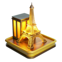 stunning traditional serene rustic A 3D printer constructing a miniature replica of the Eiffel Tower, layer by layer, illuminated by a warm yellow light, timelapse photography style 4K authentic png