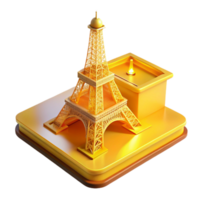 dramatic abstract serene modern A 3D printer constructing a miniature replica of the Eiffel Tower, layer by layer, illuminated by a warm yellow light, timelapse photography style high quality premium png