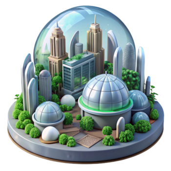 magnífico abstrato magnífico artístico uma futurista cidade construído dentro uma gigante biodomo, exuberante vegetação e avançado arquitetura visível, utópico arte estilo 4k original png