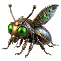 elegant rustic vibrant classic A steampunk insect, metallic body with intricate gears, glowing green eyes, dark and moody lighting, hyperrealistic high resolution authentic png