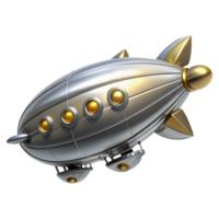 wonderful rustic serene vintage A steampunk zeppelin, sleek silver design, intricate propellers, illuminated by searchlights against a night sky, art deco inspired premium original png