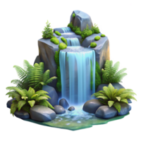 beautiful modern impressive artistic A crystal clear waterfall cascading down mossy rocks, surrounded by ferns, soft diffused light, ethereal, fantasy art, original genuine png