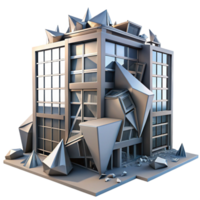 beautiful contemporary stunning artistic A Deconstructivist office building, fragmented forms, colliding planes, sharp angles, metallic surfaces, cold, industrial, dystopian authentic genuine png