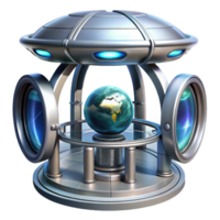 serene abstract beautiful contemporary A futuristic space station, sleek metallic design, rotating sections, view of Earth from a window, technological, advanced, scientific exclusive authentic png
