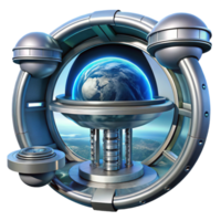 extraordinary abstract stunning artistic A futuristic space station, sleek metallic design, rotating sections, view of Earth from a window, technological, advanced, scientific detailed exclusive png