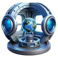stunning traditional dramatic traditional A futuristic space station, sleek metallic design, rotating sections, view of Earth from a window, technological, advanced, scientific authentic exclusive png