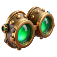 serene creative vibrant vintage A detailed illustration of a steampunk goggles, intricate lenses and gears, glowing emerald lenses, mysterious, ethereal lighting original 4K png