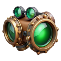 magnificent contemporary stunning contemporary A detailed illustration of a steampunk goggles, intricate lenses and gears, glowing emerald lenses, mysterious, ethereal lighting authentic premium png
