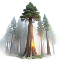 magnificent artistic serene classic A towering sequoia tree, shrouded in morning mist, beams of light piercing through, ethereal and dreamlike, matte painting, exclusive authentic png