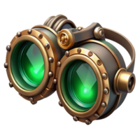 wonderful abstract magnificent artistic A detailed illustration of a steampunk goggles, intricate lenses and gears, glowing emerald lenses, mysterious, ethereal lighting genuine genuine png