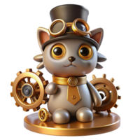 elegant rustic stunning rustic A steampunk cat wearing a tiny top hat and monocle, sitting atop a pile of gears and cogs, illuminated by a warm, ambient light. Cute, whimsical style detailed original png