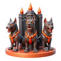 elegant rustic beautiful rustic A three headed Cerberus guarding the gates of Hades, depicted in a vibrant, comic book style with bold lines and dramatic shadows.... png