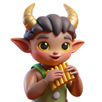 dramatic contemporary elegant contemporary A mischievous satyr playing a pan flute in a sun drenched forest glade, rendered in a playful, cartoonish style with bright colors and exaggerated... png