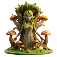 extraordinary artistic stunning abstract A serene dryad emerging from an ancient oak, adorned with moss and glowing mushrooms, rendered in a hyperrealistic style with soft, dappled sunlight... png