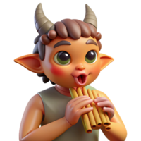 extraordinary classic wonderful creative A mischievous satyr playing a pan flute in a sun drenched forest glade, rendered in a playful, cartoonish style with bright colors and exaggerated features... png