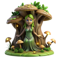 wonderful contemporary beautiful creative A serene dryad emerging from an ancient oak, adorned with moss and glowing mushrooms, rendered in a hyperrealistic style with soft, dappled sunlight high... png
