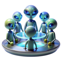 extraordinary contemporary impressive creative A group of alien diplomats, with iridescent scales and multifaceted eyes, gathered around a holographic table, bathed in the cool, sterile light of a... png