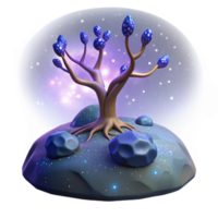 wonderful minimalist extraordinary minimalist A solitary, bioluminescent tree, growing on a barren asteroid, its branches reaching towards a distant, swirling galaxy, lit by the faint light of... png
