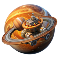 vibrant modern impressive minimalist A sprawling space station, orbiting a gas giant, with intricate docking bays and rotating sections, bathed in the warm orange glow of the planet's atmosphere... png