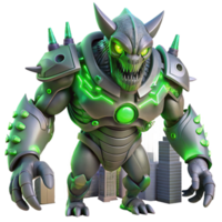 wonderful rustic wonderful vintage A gigantic, bio mechanical creature, with glowing green eyes and chitinous armor, rampaging through a futuristic city, illuminated by the flashing lights of... png