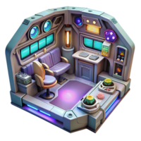 vibrant artistic wonderful rustic A highly detailed, intricate spaceship interior, with glowing control panels, holographic displays, and comfortable living quarters, lit by a warm, inviting light... png