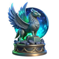 extraordinary rustic dramatic minimalist A majestic griffin perched atop a crumbling obsidian tower, bathed in the ethereal glow of a triple moon, feathers shimmering with iridescent blues and... png