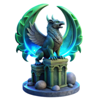 extraordinary minimalist serene rustic A majestic griffin perched atop a crumbling obsidian tower, bathed in the ethereal glow of a triple moon, feathers shimmering with iridescent blues and... png
