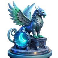 wonderful contemporary vibrant modern A majestic griffin perched atop a crumbling obsidian tower, bathed in the ethereal glow of a triple moon, feathers shimmering with iridescent blues and... png