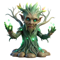 stunning contemporary impressive traditional An ancient tree spirit emerging from a gnarled willow, its bark covered in glowing runes, eyes of pure emerald light, surrounded by fireflies, ethereal... png