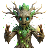 magnificent traditional stunning rustic An ancient tree spirit emerging from a gnarled willow, its bark covered in glowing runes, eyes of pure emerald light, surrounded by fireflies, ethereal and... png