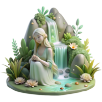 magnificent creative dramatic rustic A serene forest nymph resting by a waterfall, surrounded by glowing flora and fauna, soft, natural lighting, peaceful and ethereal.... png