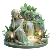 wonderful abstract elegant modern A serene forest nymph resting by a waterfall, surrounded by glowing flora and fauna, soft, natural lighting, peaceful and ethereal.... png