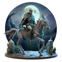 serene classic dramatic rustic A spectral knight riding a skeletal steed through a desolate graveyard, bathed in the eerie glow of a full moon, gothic horror, dark and atmospheric.... png
