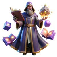 elegant artistic impressive contemporary A powerful wizard casting a spell in his arcane tower, surrounded by floating books and glowing runes, dramatic lighting, mystical and powerful.... png