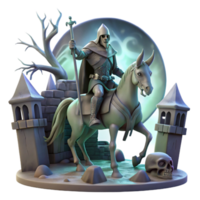 impressive classic wonderful artistic A spectral knight riding a skeletal steed through a desolate graveyard, bathed in the eerie glow of a full moon, gothic horror, dark and atmospheric.... png