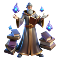 elegant creative wonderful creative A powerful wizard casting a spell in his arcane tower, surrounded by floating books and glowing runes, dramatic lighting, mystical and powerful.... png