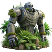 vibrant contemporary beautiful abstract A colossal, ancient robot slumbering in a overgrown jungle, vines and moss covering its metallic form, mysterious and intriguing, Wayne Barlowe, science... png