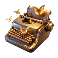 stunning contemporary vibrant rustic An antique typewriter, its keys made of polished brass, generating holographic butterflies that flutter around it, lit by a warm, nostalgic amber light genuine... png