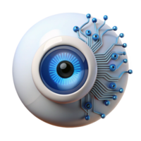 extraordinary rustic wonderful creative A close up of a bionic eye, its iris a complex network of glowing circuits, reflecting a binary code stream, illuminated by a sharp, focused white light... png
