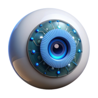 elegant contemporary stunning rustic A close up of a bionic eye, its iris a complex network of glowing circuits, reflecting a binary code stream, illuminated by a sharp, focused white light... png