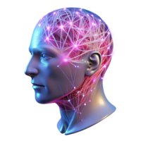 wonderful modern vibrant modern A transparent human head, filled with intricate networks of neural connections firing with electrical impulses, illuminated by a pulsating pink and blue light... png